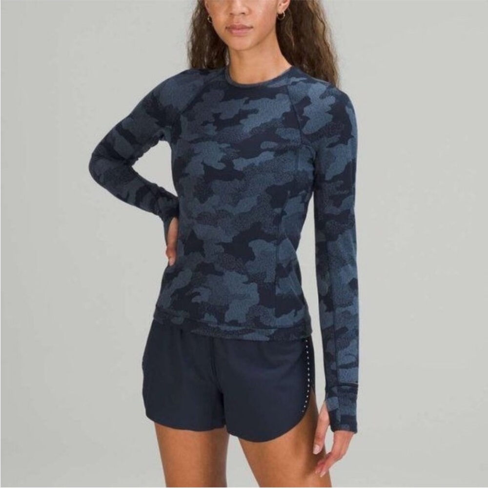 Lululemon Its Rulu Run Long Sleeve Shirt Heritage Camo True Navy | Size 6
